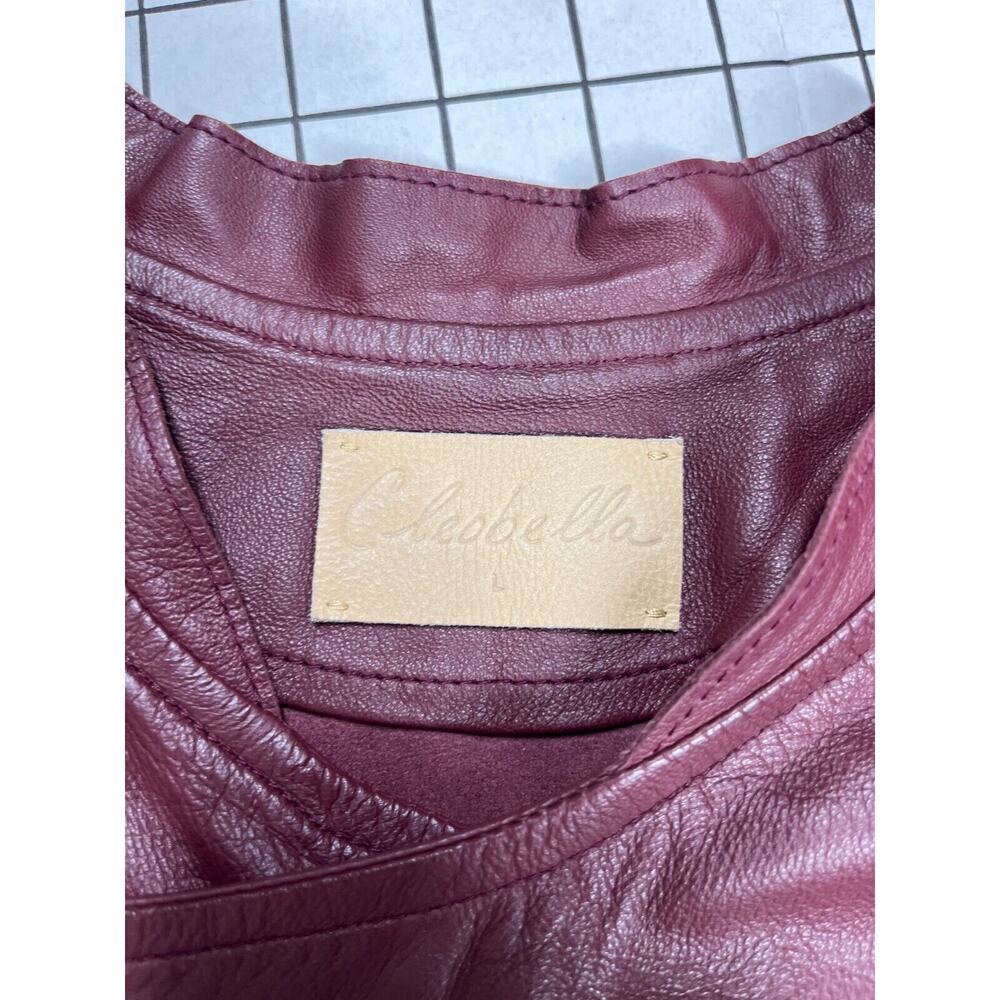Cleobella Everly Fringe Moto 100% Genuine Sheep Leather Jacket Burgundy Red L - Picture 11 of 13